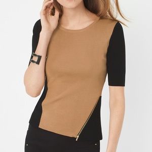 White House Black Market zip-detail colorblock top